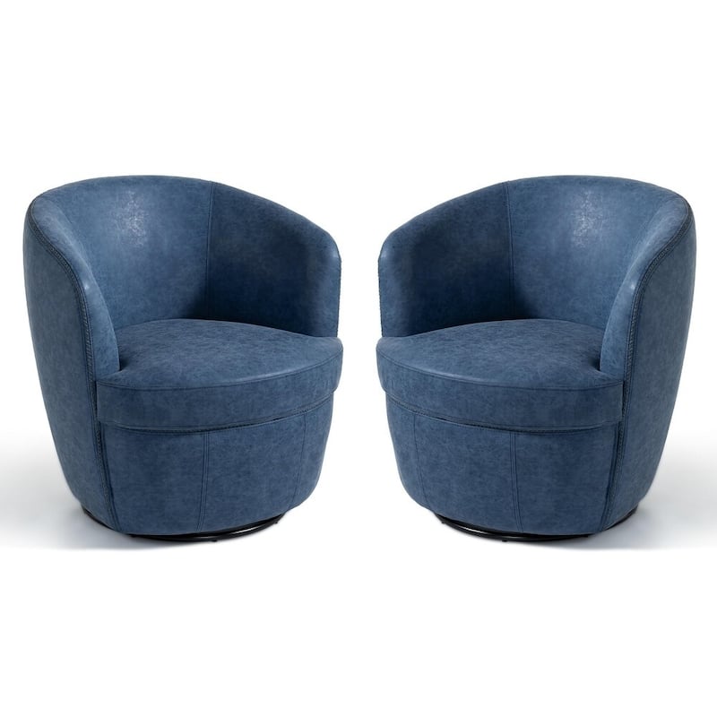 Swivel Barrel Chair For Living Room, Upholstered Faux Leather Accent Chairs