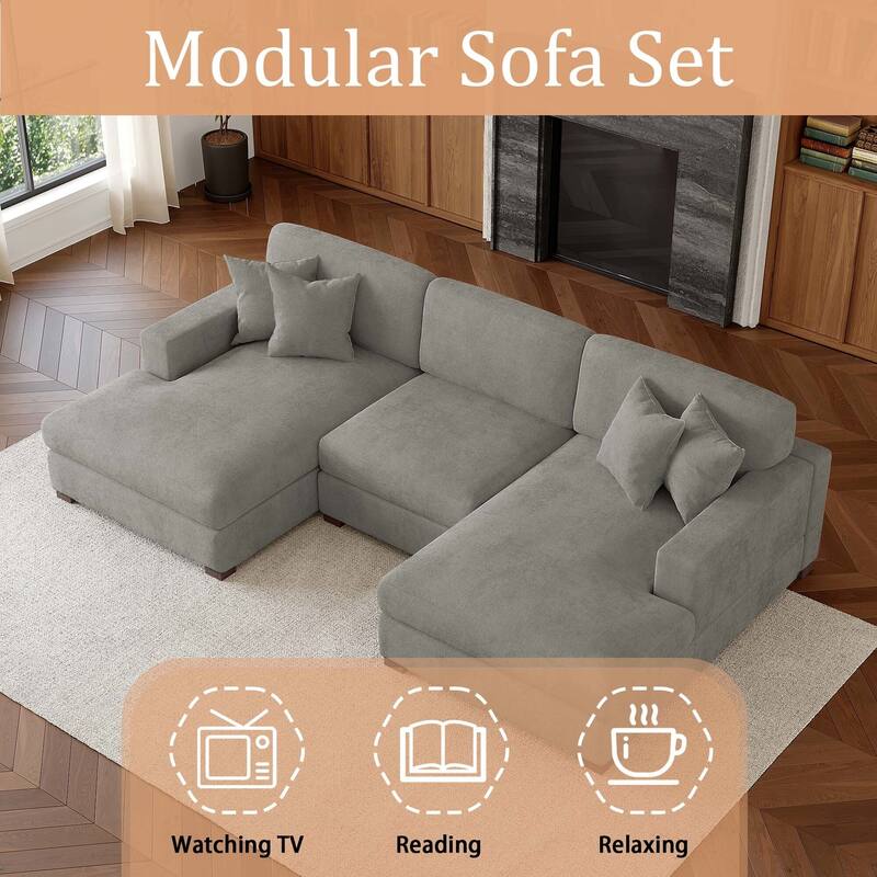 Oversized Chenille Modular Sectional Sofa With Deep Seat