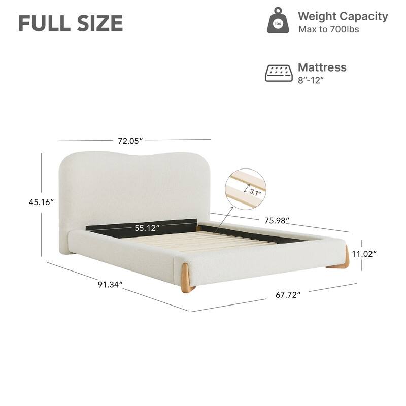 Spruce & Spring Modern Upholstered Platform Bed with Arch Headboard, Solid Wood Frame