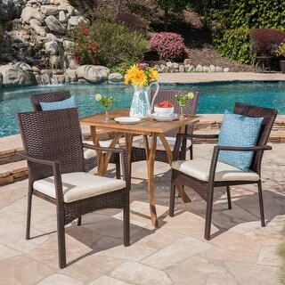 Ferris Acacia Wood and Wicker 5-piece Dining Set by Christopher Knight Home