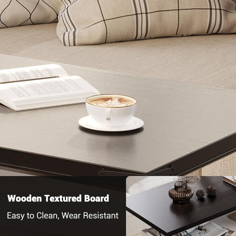 Rustic Multifunctional Lift-Top Coffee Table - N/A