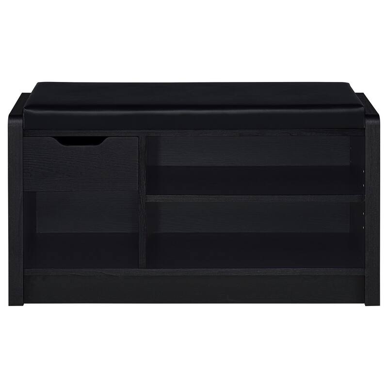 Aryn Storage Bench with Adjustable Shelf, Black Faux Leather, Black