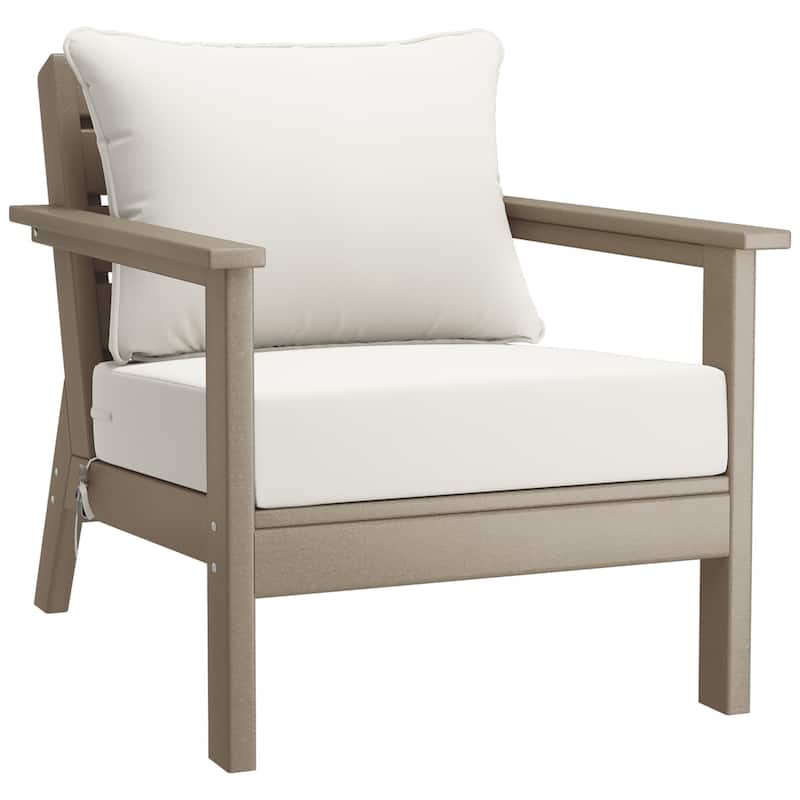 Birchwood All Weather HDPE Outdoor Patio Weathered Wood Deep Seating Conversation Set (5-Piece Set)