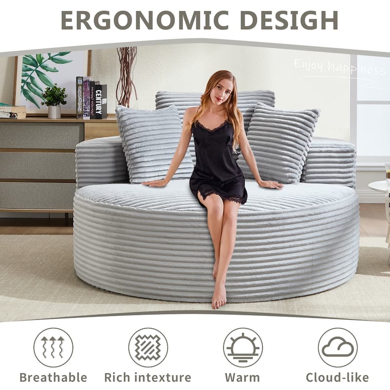Sectional Modular Daybed Couch, Round Sofa Bed with Memory Foam, Sleeper Sofa with Removable Cushions - Grey