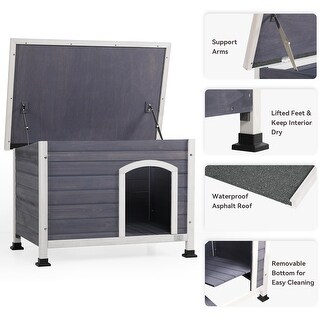 Wooden Outdoor Dog House Dog Crate Waterproof Roof Elevated Floor Dog ...