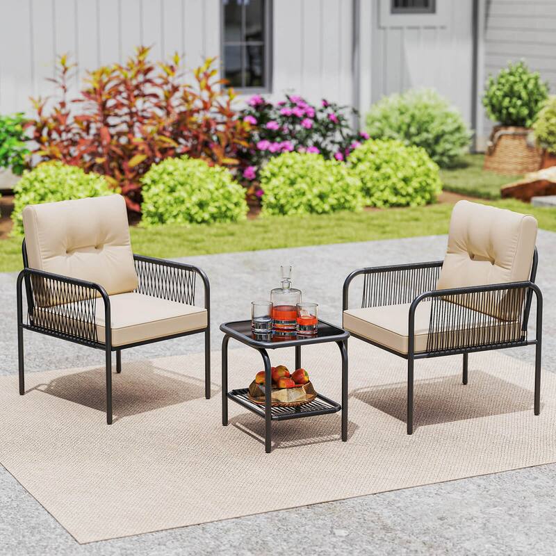 Costway 3 PCS Patio Bistro Set with Tempered Glass Table Chairs Back - See Details