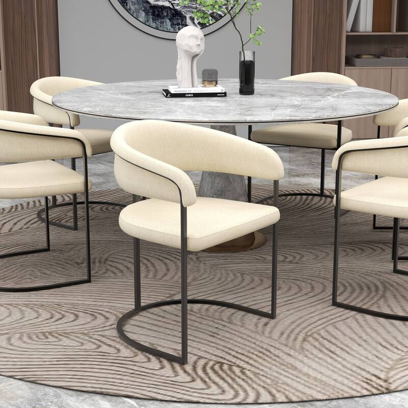 LeisureMod Set of 4 Aero Upholstered Leather Dining Side Chair - Contemporary Arm Chair with Black Iron Frame