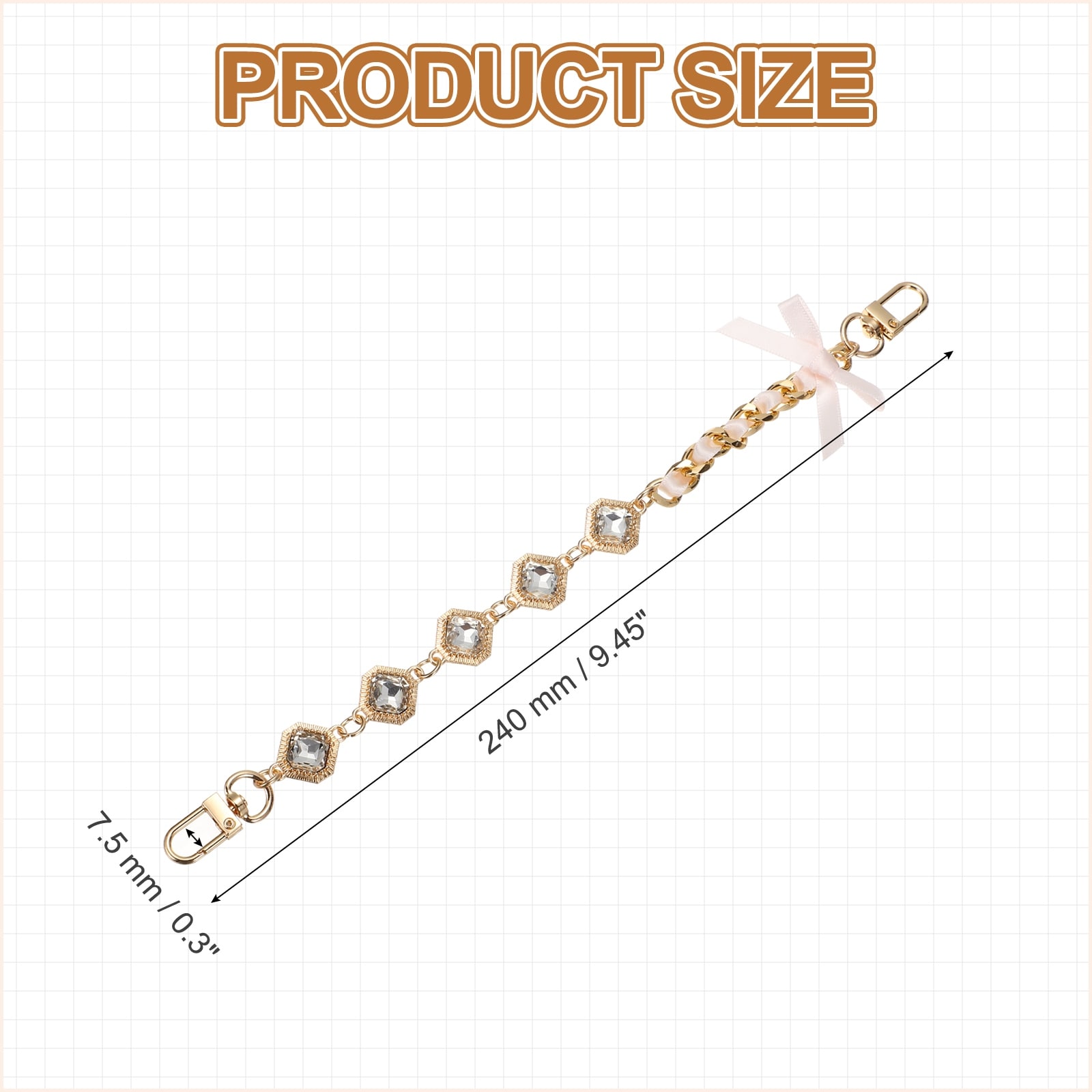 Metal Purse Chain Straps, Jewel-shape Chain Extension Decorative Strap, Women Bag Charms Replacement