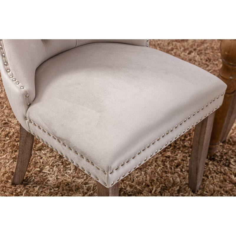 Modern, High-end Tufted Solid Wood Dining Chair with Wood Legs Nailhead Trim 2-Pcs Set