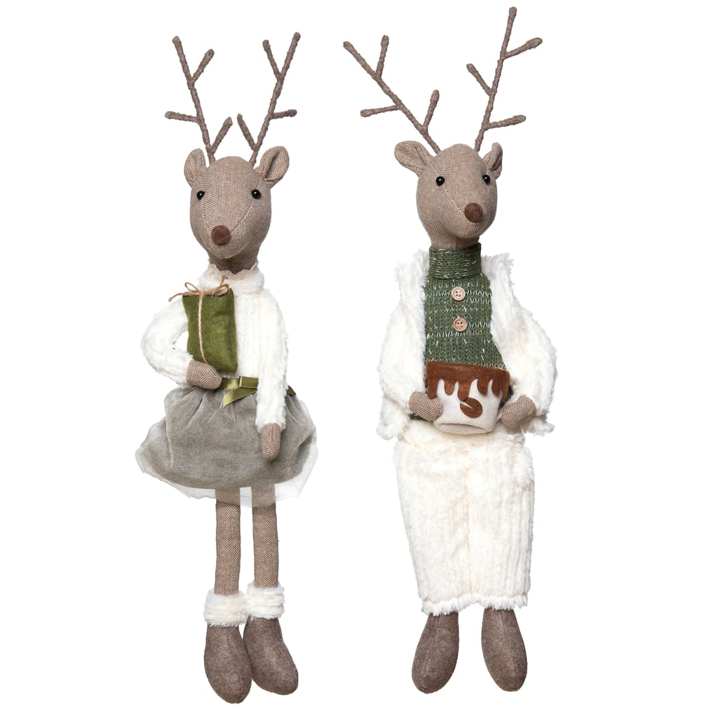 Transpac Plush Sophisticated Reindeer Sitter Set of 2 Christmas Home Decorations