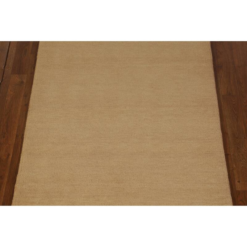 Hand Knotted Oriental 100% Wool Carpet Modern Solid Yellow & Gold Gabbeh Runner Rug - 10' 2'' X 3' 1''