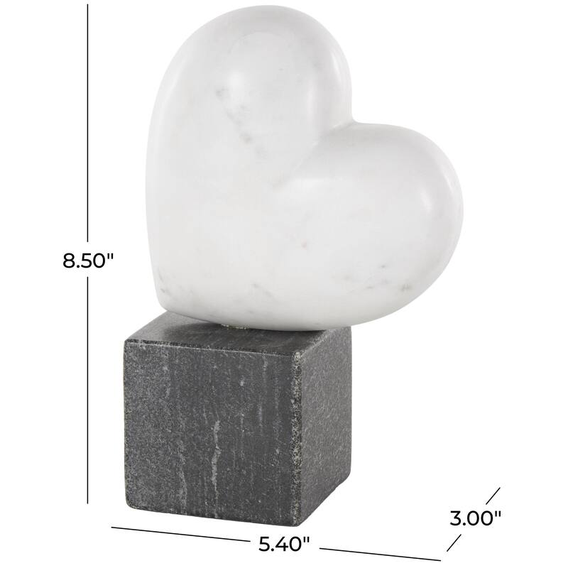 White Marble Slanted Heart Decorative Sculpture with Black Block Base