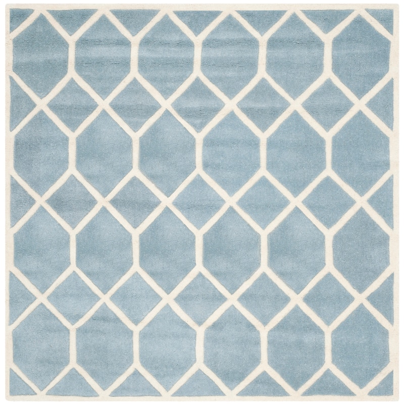 SAFAVIEH Handmade Chatham Urtza Modern Wool Rug - 5' Square - Blue/Ivory
