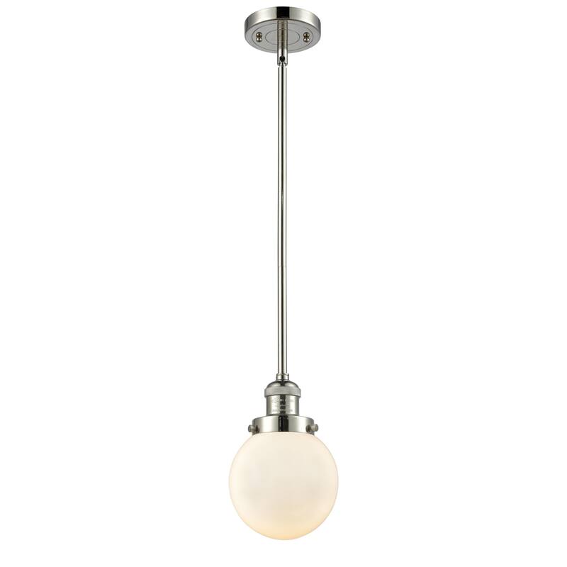Innovations Lighting Franklin Restoration Beacon 1 Light 6" Stem Hung Mini Pendant - Polished Nickel/Matte White