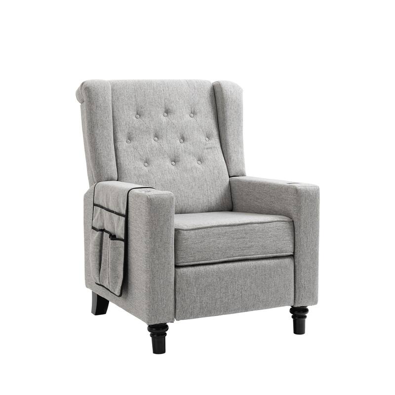 Linen Fabric Wingback Push Back Recliner Chair with 2 Hidden UBS Ports