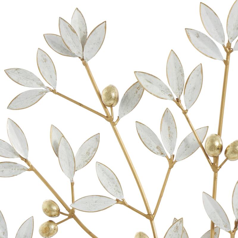 Metal Tree Metallic Decorative Sculpture with White Leaves - Gold - Roche River Decor