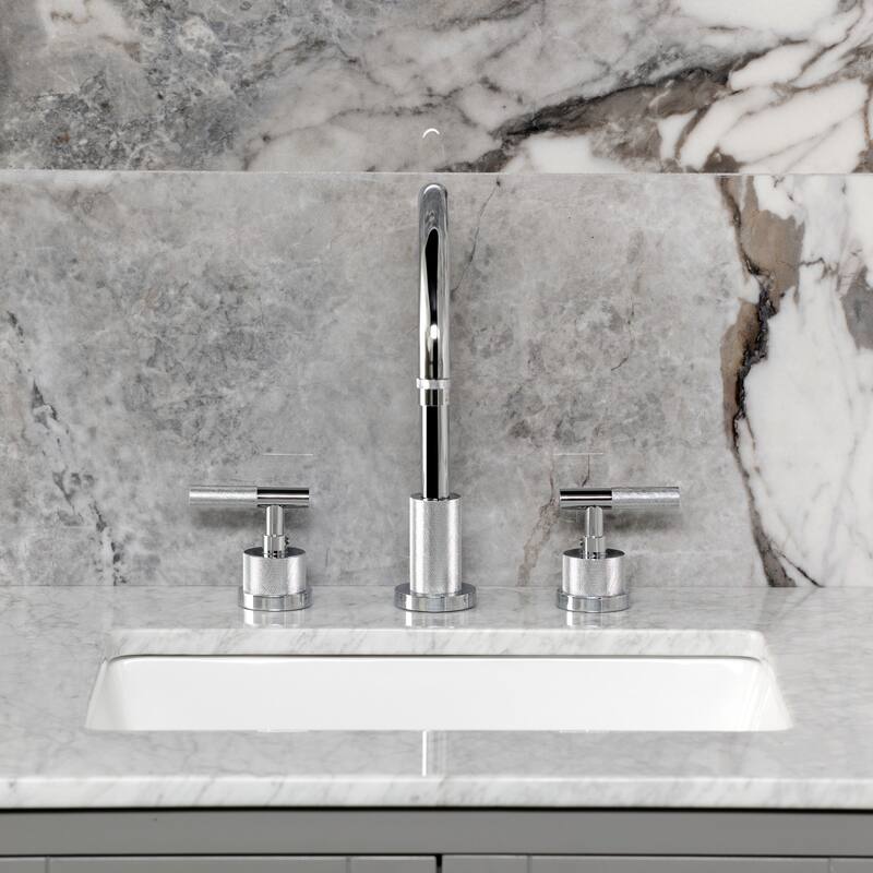 Kingston Brass Convergent Widespread Bathroom Faucet with Knurled Handle and Brass Pop-Up
