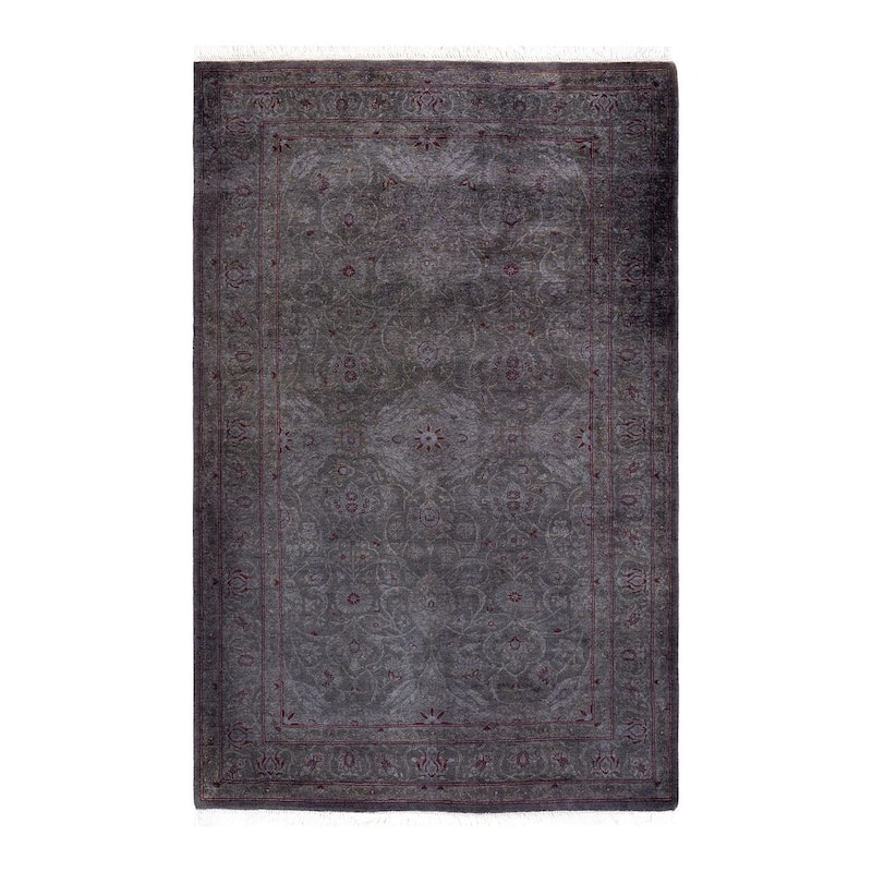 Overton Hand Knotted Wool Vintage Inspired Modern Contemporary Overdyed Gray Area Rug - 3' 4" x 5' 1"