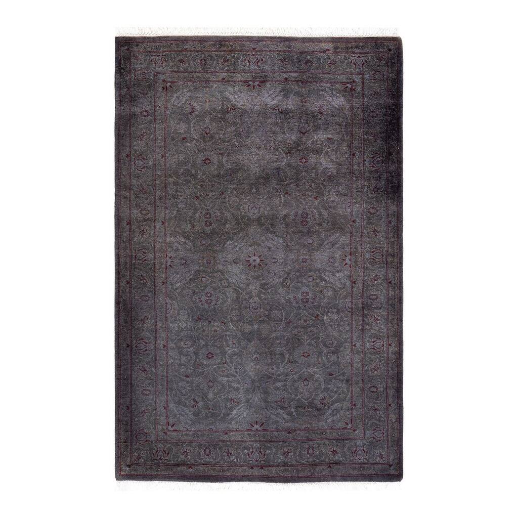 Overton Hand Knotted Wool Vintage Inspired Modern Contemporary Overdyed Gray Area Rug - 3' 4" x 5' 1"