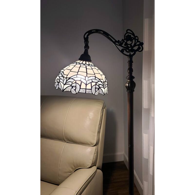 Tiffany Style Floor Lamp Arched 62" Tall Stained Glass White Mahogany Bedroom Living Room Reading Gift Amora Lighting