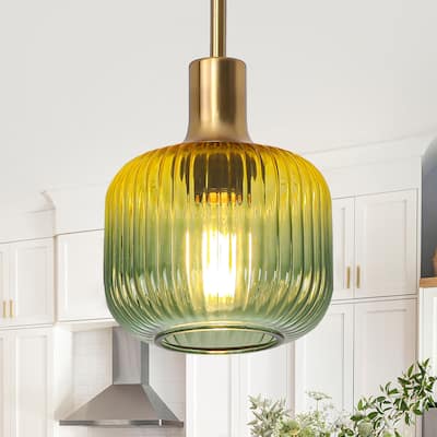 6" Wide Vintage 1-light Green Glass Pendant Light