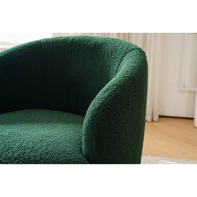 Swivel Accent Armchair Teddy Fabric Upholstered Barrel Chair with Black Point Round Swivel Metal Base