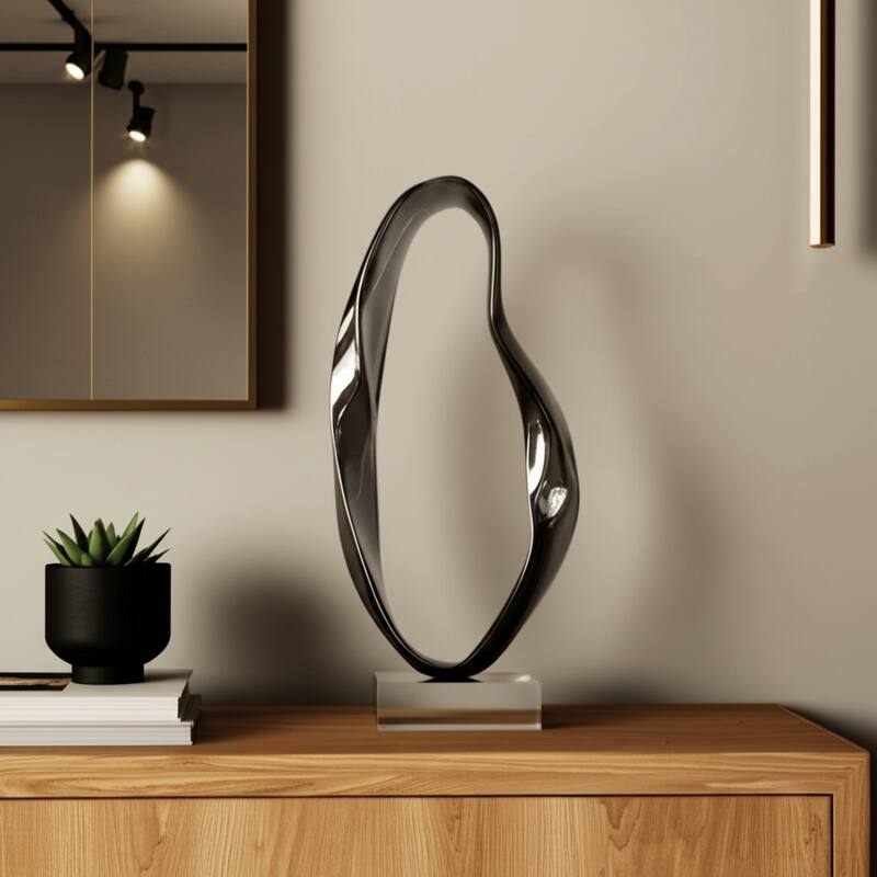 Resin Sculpture Statement with Crystal Base Modern Accent - 16" Gray - 8.25" x 4" x 16" - Gray - 8.25" x 4" x 16"