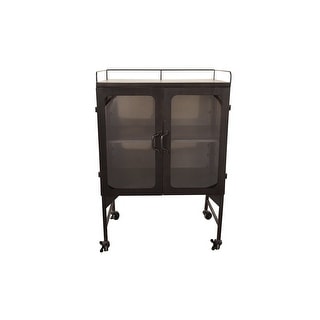 Metal Cabinet with Glass Doors and Wheels