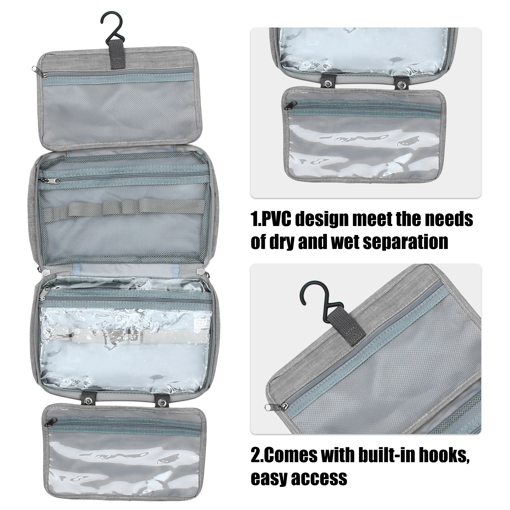 1pc Travel Toiletry Bag Makeup Bag Cosmetic Bag Polyester Waterproof Gray - Bed  Bath & Beyond - 42474205
