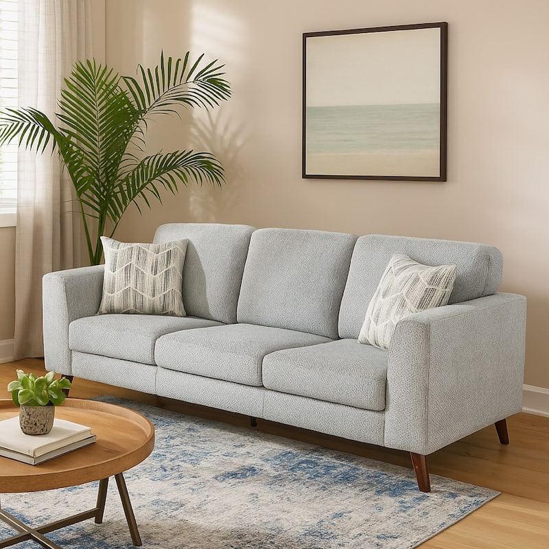 Ricca Sofa with 2 Pillows, Blue Gray Chenille, Brown Legs, 87 Inch