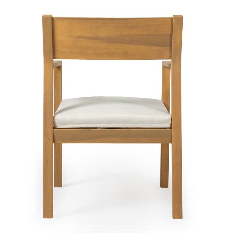 Outdoor Patio Dining Table Set for 6 - Person with Umbrella Hole Acacia Wood and Removable Cushions