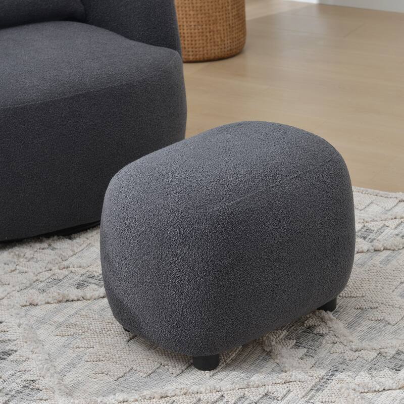 KINWELL 2-Piece Sherpa Living Room Set 1 Accent Chair 1 Boucle Ottoman