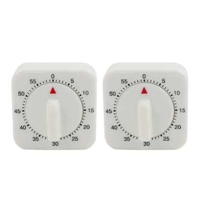 2Pcs 2.4x2.4x1.3-Inch 60 Minutes Mechanical Kitchen Timer Square Pendulum Clock - White