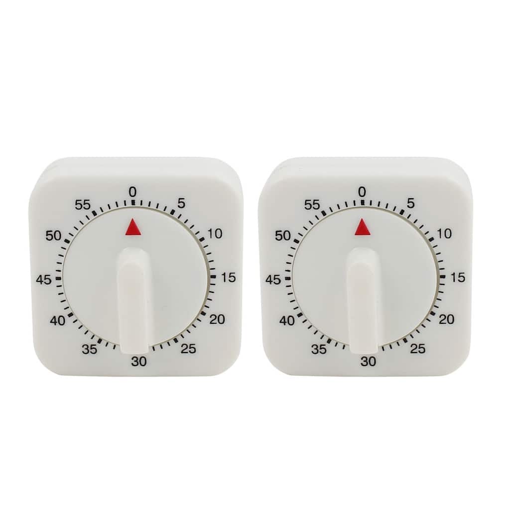 2Pcs 2.4x2.4x1.3-Inch 60 Minutes Mechanical Kitchen Timer Square Pendulum Clock - White