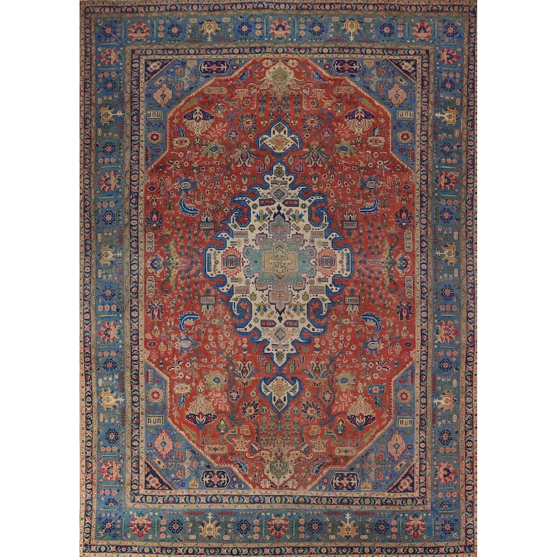 Orange Tabriz Persian Area Rug Handmade Wool Carpet - 9'3"x 12'10"