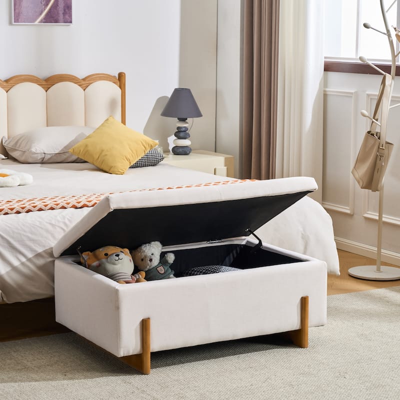 Christopher Knight Home -Luno 39.76" Modern Upholstered Hidden Storage Bench with Lift-Top Lid & Solid Wood Legs