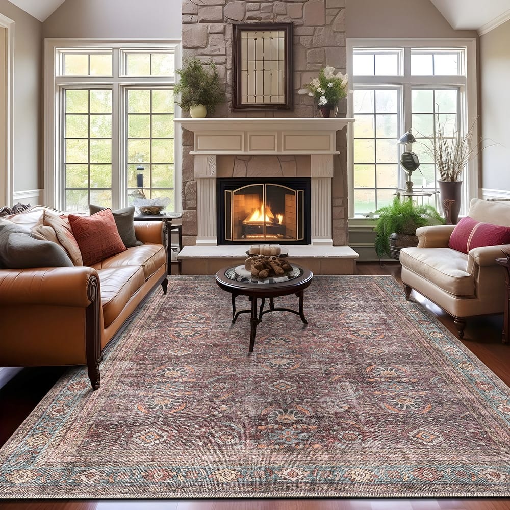 World Rug Gallery Distressed Vintage Bordered Machine Washable Area Rug