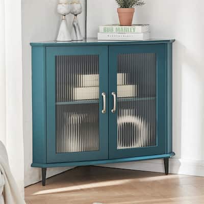 Freestanding Corner TV Cabinet with Doors & Adjustable Shelf
