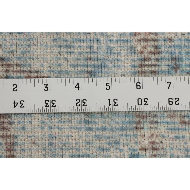 Hand Knotted Oriental Viscose Silk Carpet Modern Pictorial Navy Blue & Blues Abstract Area Rug - 7' 10'' X 5' 8''
