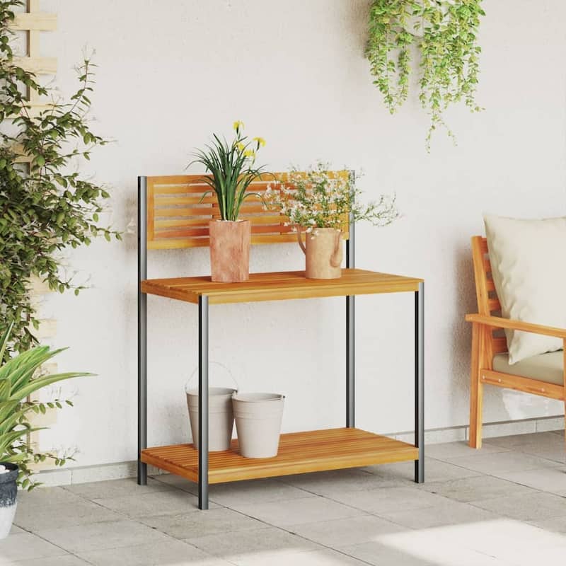 vidaXL Work Table Natural Wood and Black - 19.7 x 35.4 x 43.3