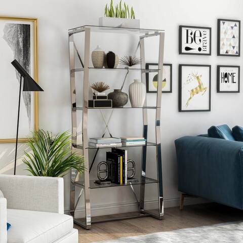 Furniture of America Morfell Contemporary Chrome Glass-shelf Bookcase