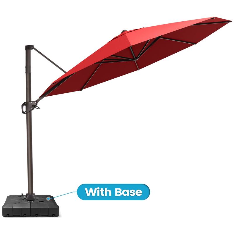Outdoor 11 Ft Patio Cantilever 360 Degree Rotation Offset Umbrella with Base