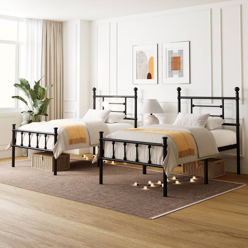 Black Metal Bed Frame with Headboard and Underbed Storage, Easy Assembly