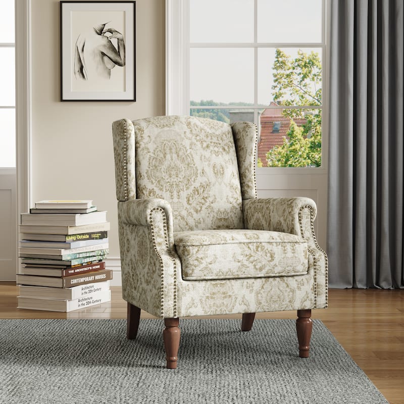 Upholstered Accent Chair Nailhead Trim Arm Chair - White