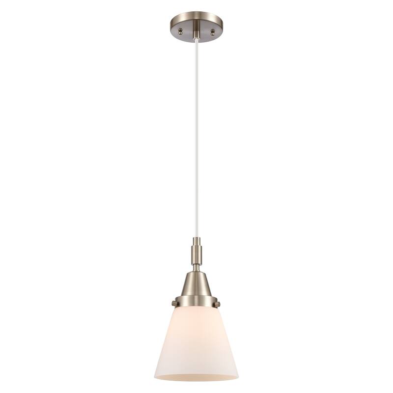 Innovations Lighting Downtown Urban - Caden Cone - 1 Light 6" Cord Hung Mini Pendant - Brushed Satin Nickel/Matte White Shade