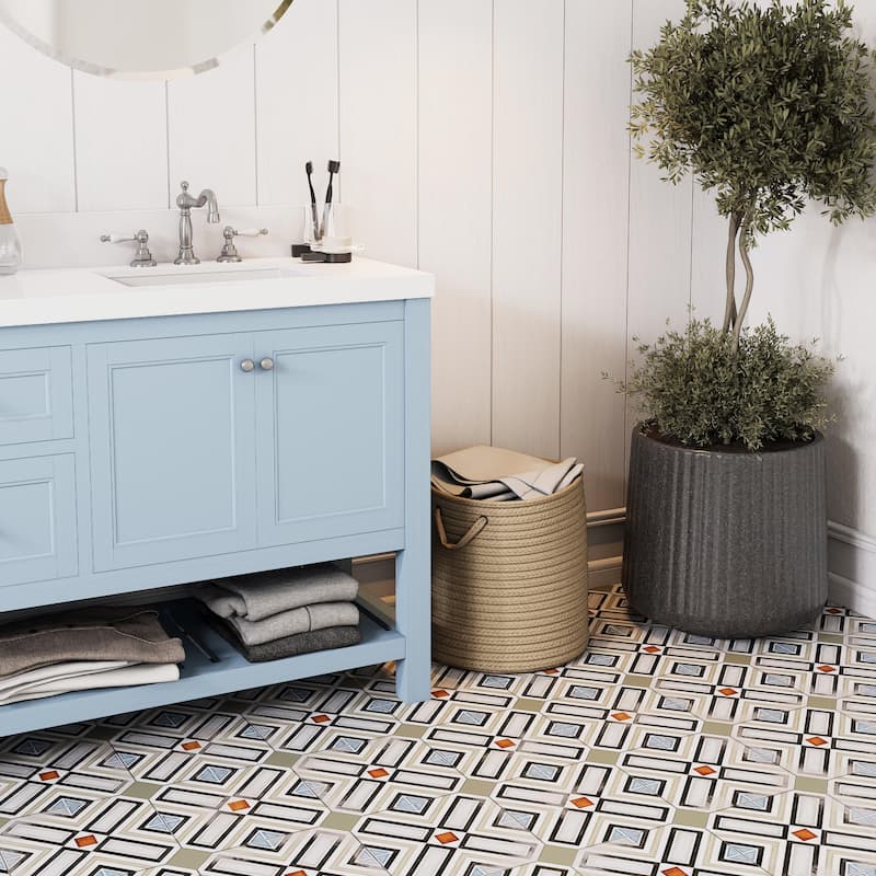 Merola Tile Vaudeville Octagon Deco Ritter with Taco Oliva 7-7/8" x 7-7/8" Porcelain Floor and Wall Tile - Case (50 Tiles)