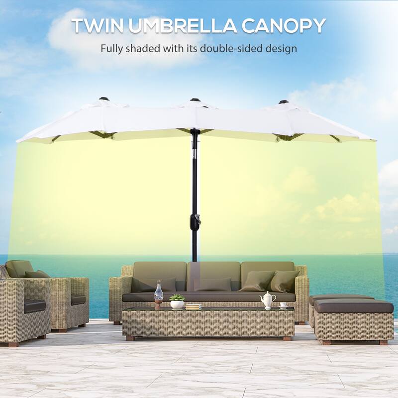 Outsunny Double-sided Patio Umbrella 9.5' Large Outdoor Market Umbrella with Push Button Tilt and Crank, 3 Air Vents and 12 Ribs