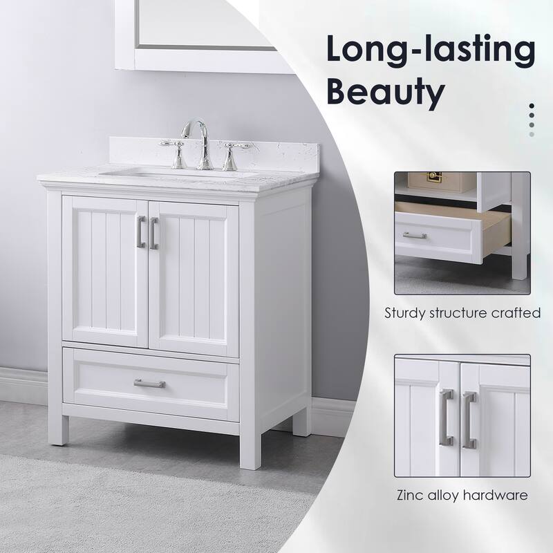 Altair Isla Single Bathroom Vanity Set and Aosta White Countertop with Mirror