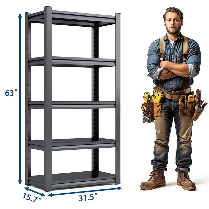 4/5 Tier Adjustable Metal Storage Shelves Bookcase, Black/Natural, 48"/63"H