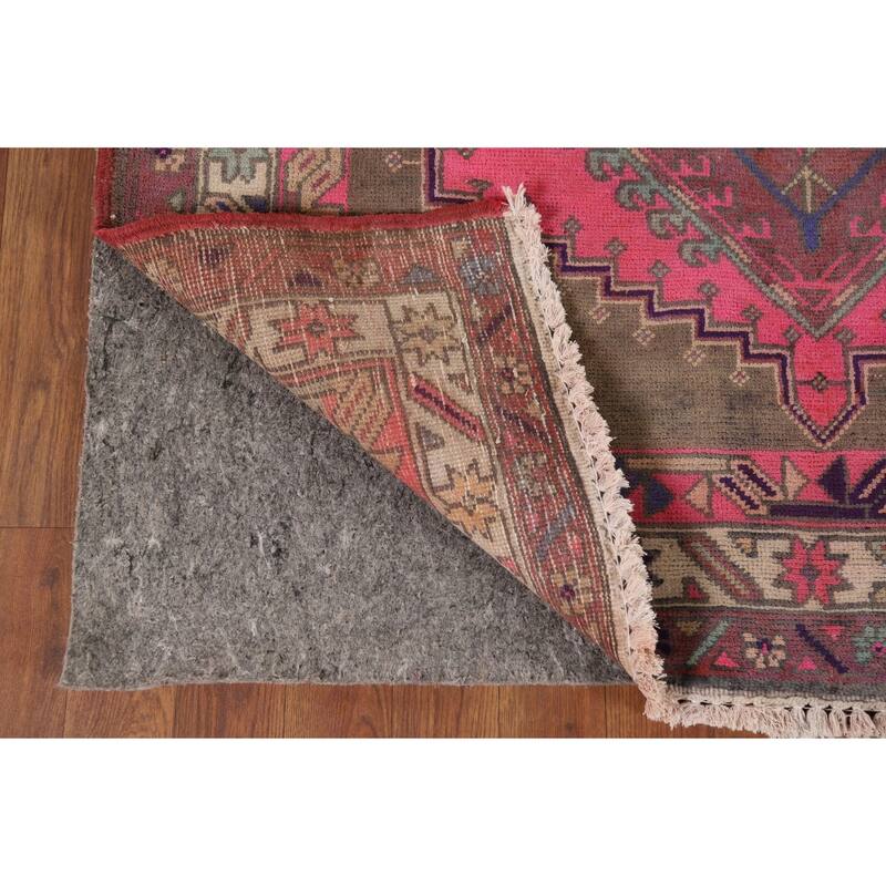Pink Ardebil Persian Vintage Area Rug Hand-Knotted Wool Carpet - 3'11" x 7'7"